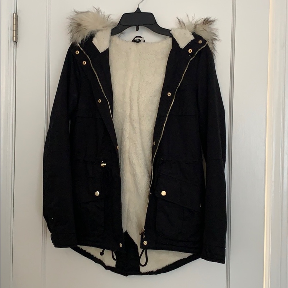 Black parka coat
